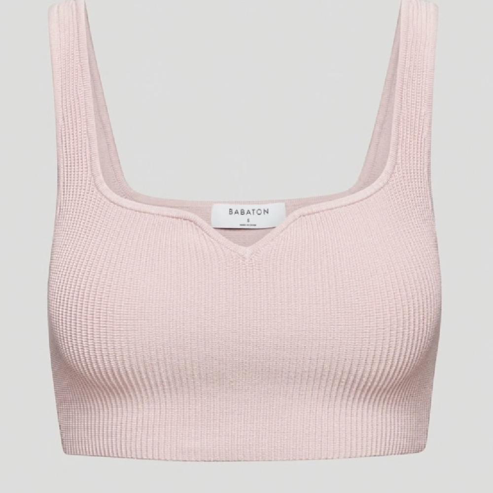 Aritzia Babaton Sculpt Knit Notch Tank Blush Ribbed Knit Top M